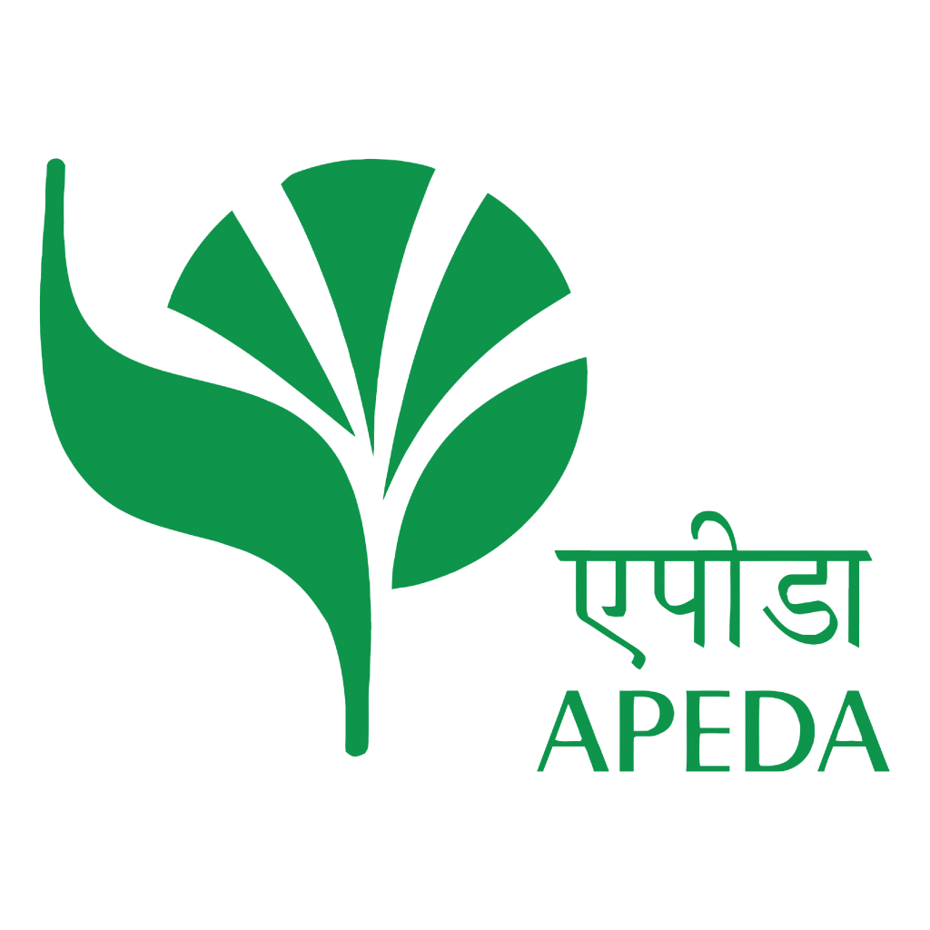 Logo of APEDA, featuring a stylized green leaf design and the text 'एपीडा APEDA'.
